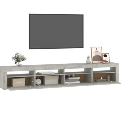 vidaXL Muebles Tv-Mueble de TV con luces LED gris hormigón 240x35x40 cm