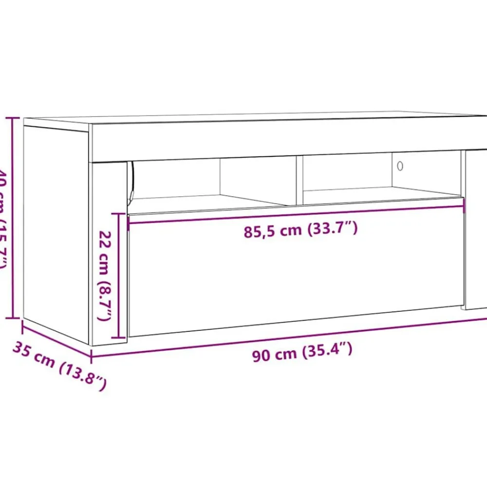 vidaXL Mueble de TV con luces LED 90x35x40 cm Roble Sonoma