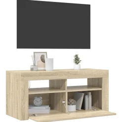 vidaXL Mueble de TV con luces LED 90x35x40 cm Roble Sonoma
