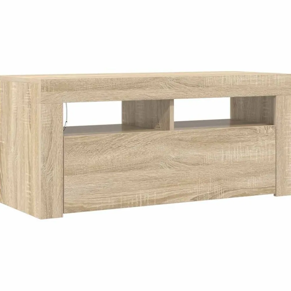 vidaXL Mueble de TV con luces LED 90x35x40 cm Roble Sonoma
