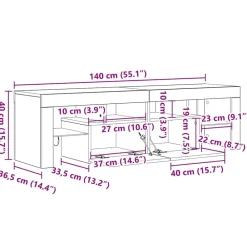 vidaXL Mueble de TV con luces LED color 140x36,5x40 cm Roble ahumado Best