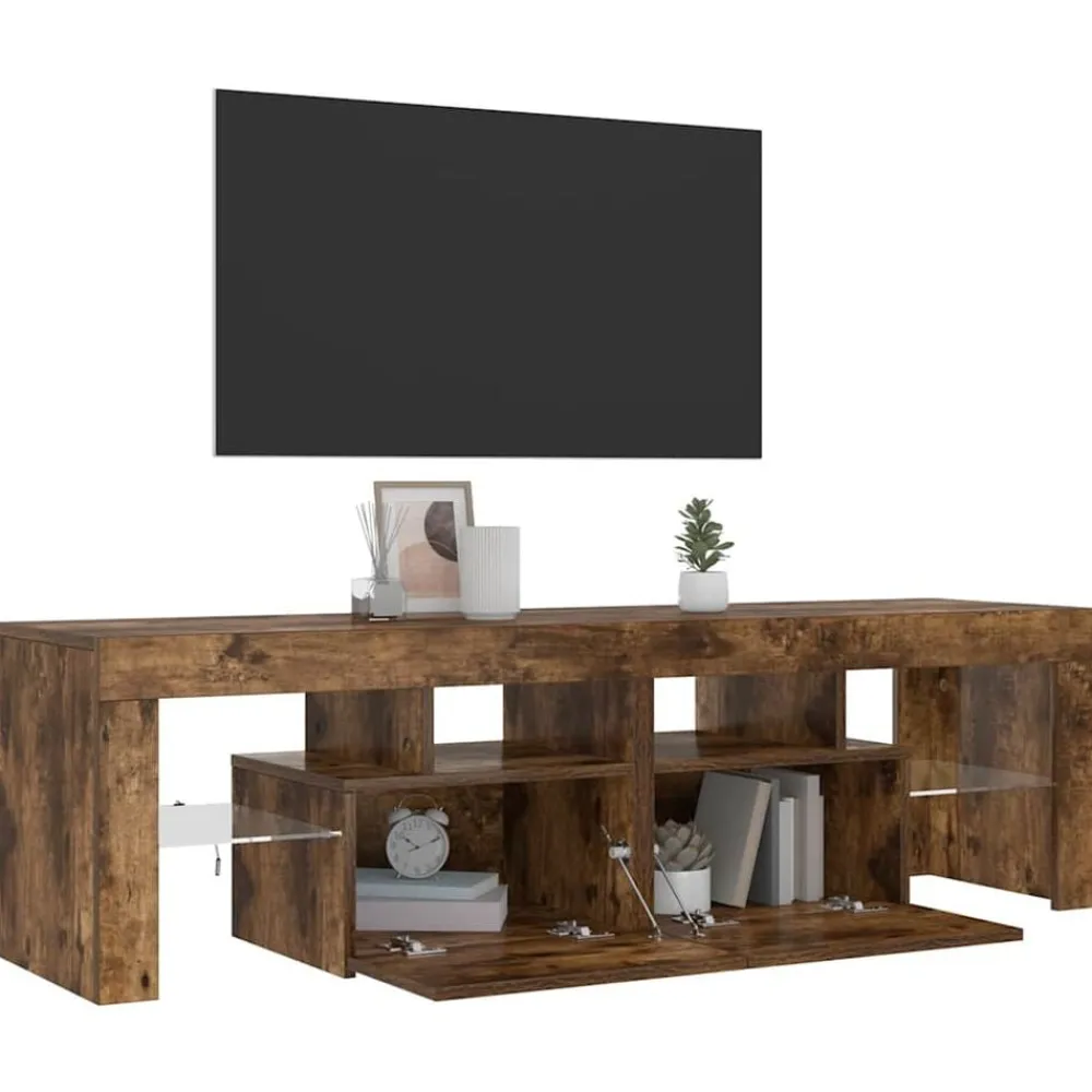 vidaXL Mueble de TV con luces LED color 140x36,5x40 cm Roble ahumado Best