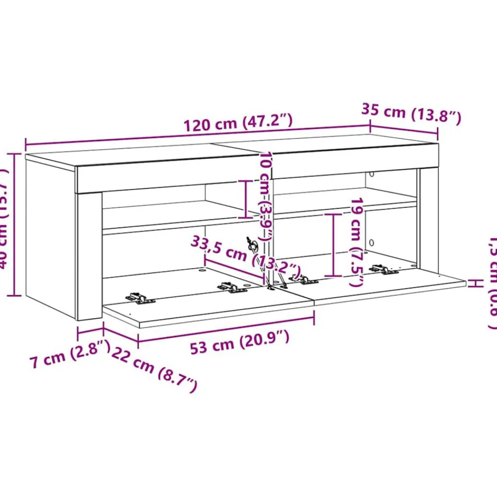 vidaXL Muebles Tv-Mueble de TV con luces LED 120x35x40 cm