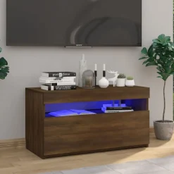 vidaXL Muebles Tv-Mueble de TV con luces LED roble marrón 75x35x40 cm