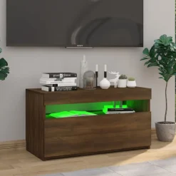 vidaXL Muebles Tv-Mueble de TV con luces LED roble marrón 75x35x40 cm