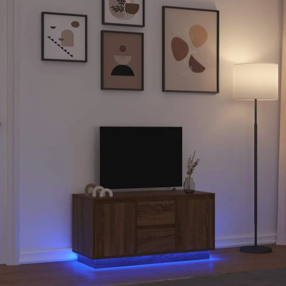 vidaXL Mueble de TV con luces LED roble marrón 100x41x50 cm Marrón roble Sale