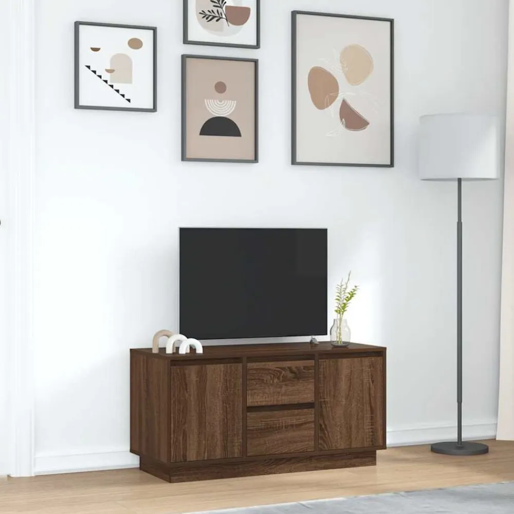 vidaXL Mueble de TV con luces LED roble marrón 100x41x50 cm Marrón roble Sale