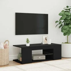 vidaXL Mueble de TV con luces LED 90x39x30 cm Negro Clearance