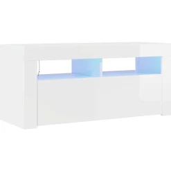 vidaXL Mueble de TV con luces LED 90x35x40 cm Blanco brillante Outlet