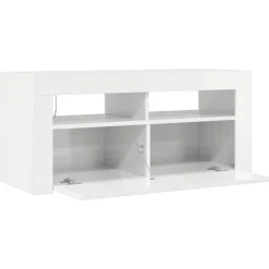vidaXL Mueble de TV con luces LED 90x35x40 cm Blanco brillante Outlet