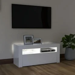 vidaXL Mueble de TV con luces LED 90x35x40 cm Blanco brillante Outlet