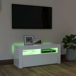 vidaXL Mueble de TV con luces LED 90x35x40 cm Blanco brillante Outlet