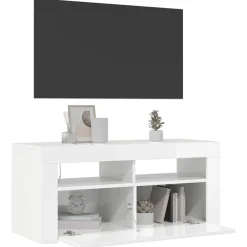 vidaXL Mueble de TV con luces LED 90x35x40 cm Blanco brillante Outlet