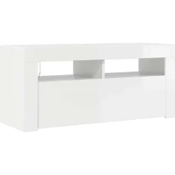 vidaXL Mueble de TV con luces LED 90x35x40 cm Blanco brillante Outlet