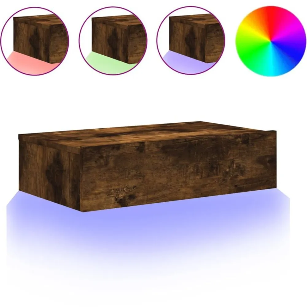 vidaXL Mueble de TV con luces LED 60x35x15,5 cm Roble ahumado Best