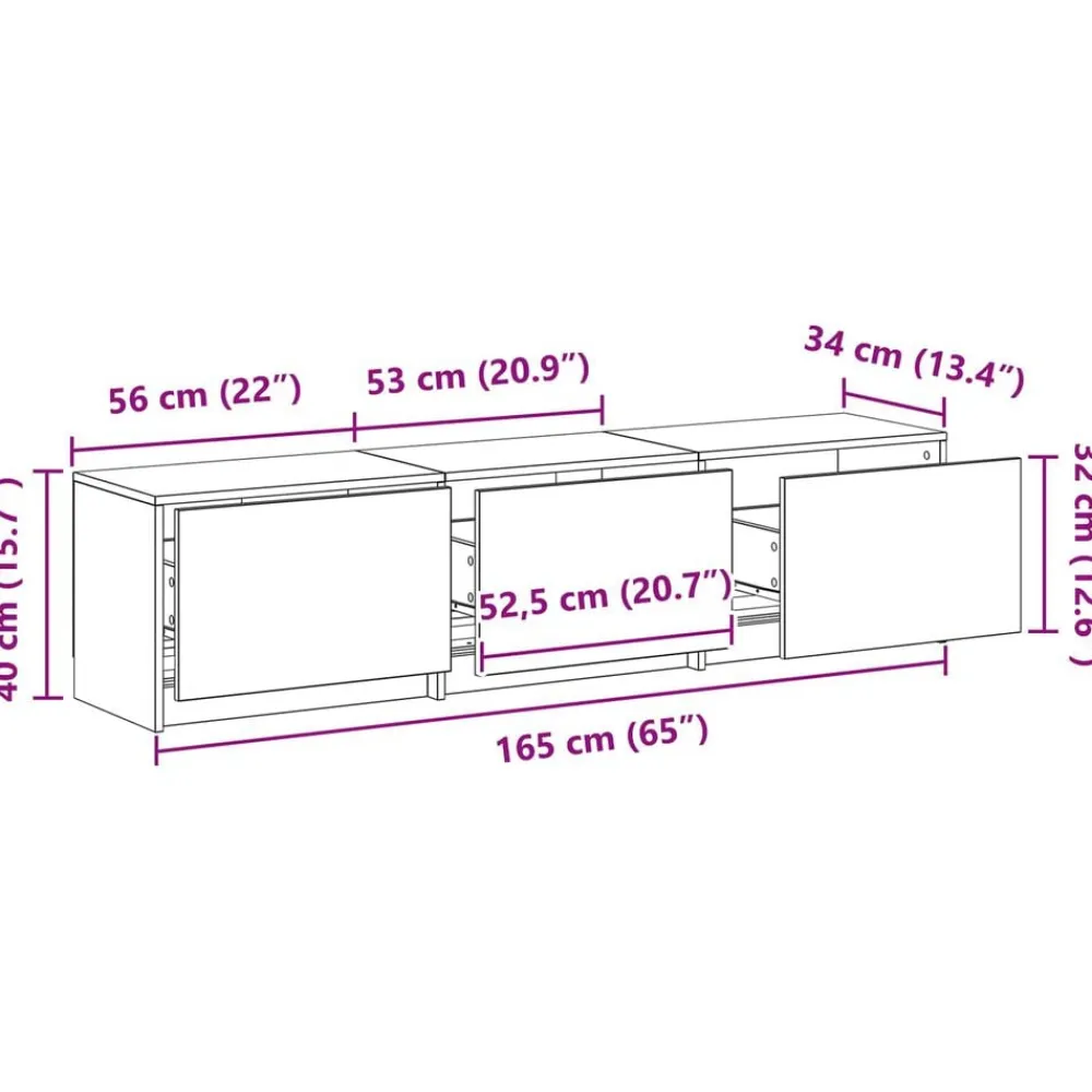 vidaXL Muebles Tv-Mueble de TV con LED con cajón Roble artesanal 165 x 34 x 40 cm