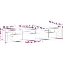vidaXL Mueble de TV con luces LED gris hormigón 260x36,5x40 cm Gris hormigón Discount