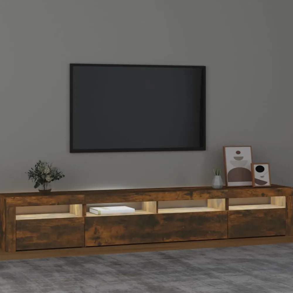 vidaXL Mueble de TV con luces LED color 240x35x40 cm Roble ahumado Discount