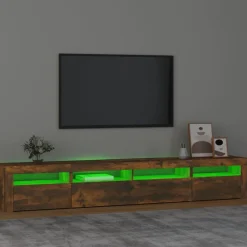 vidaXL Mueble de TV con luces LED color 240x35x40 cm Roble ahumado Discount