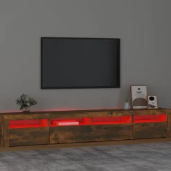vidaXL Mueble de TV con luces LED color 240x35x40 cm Roble ahumado Discount