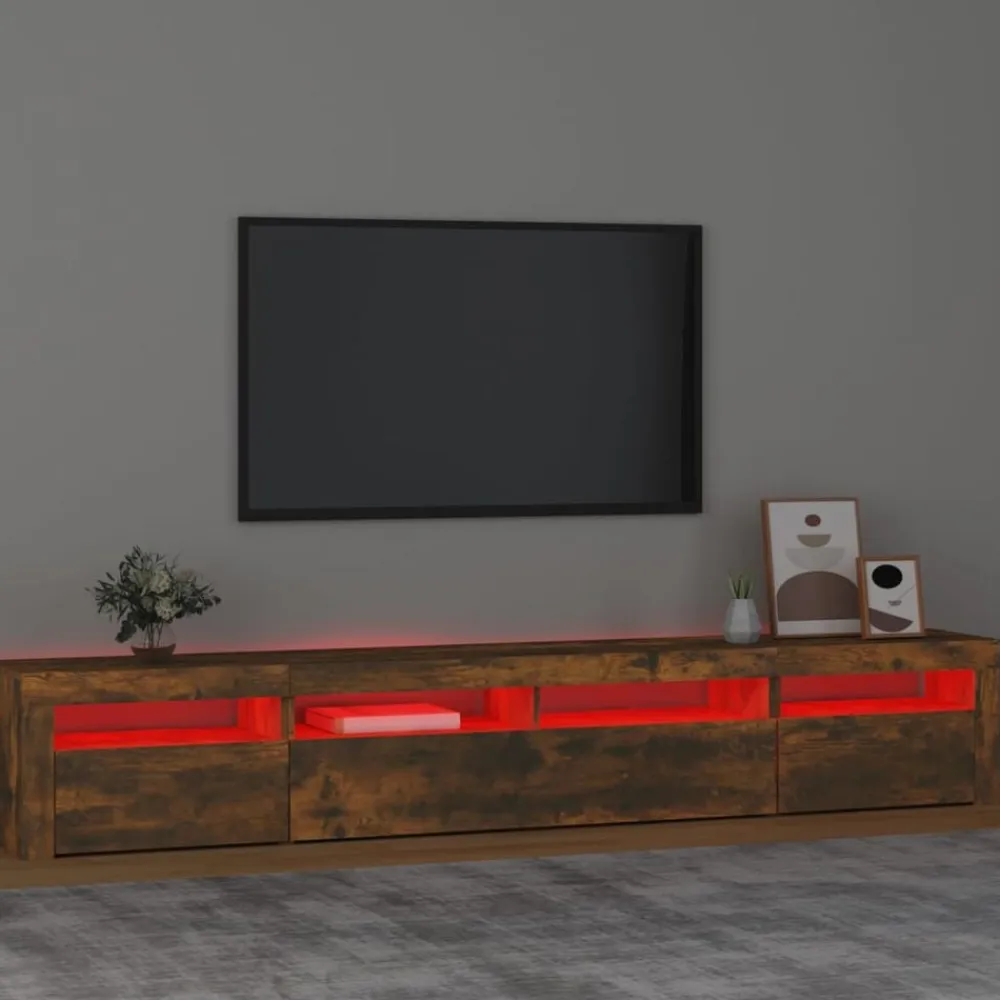 vidaXL Mueble de TV con luces LED color 240x35x40 cm Roble ahumado Discount