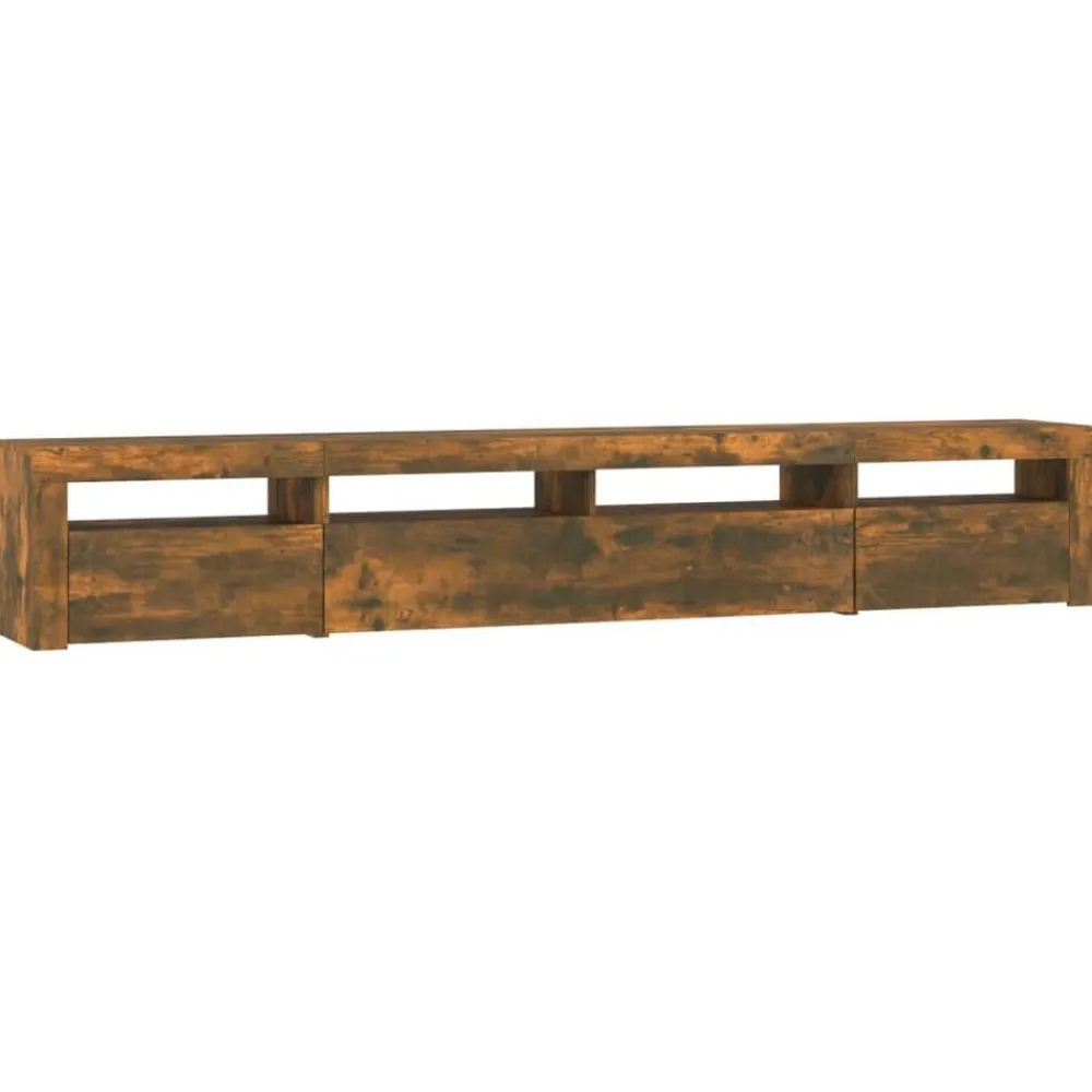 vidaXL Mueble de TV con luces LED color 240x35x40 cm Roble ahumado Discount