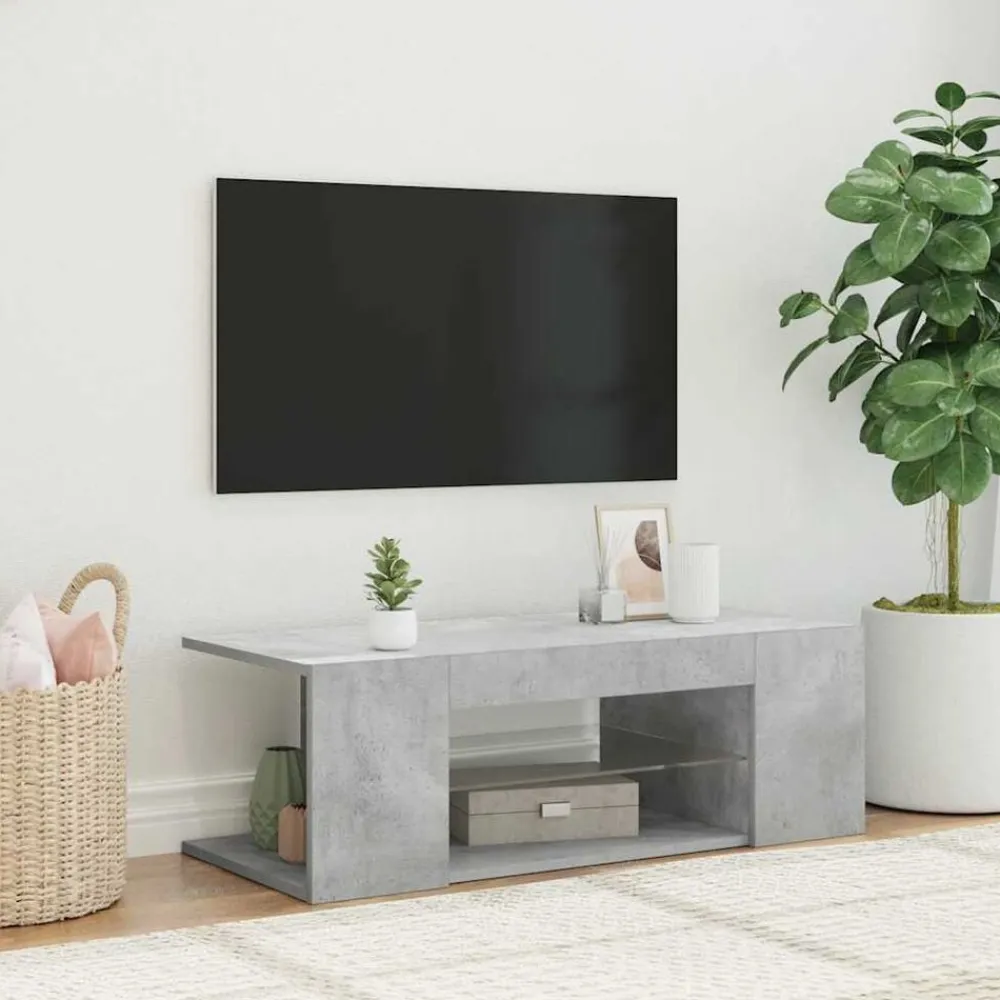 vidaXL Mueble de TV con luces LED gris hormigón 90x39x30 cm Gris hormigón Sale