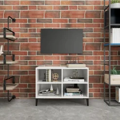 vidaXL Mueble de TV con patas de metal 69,5x30x50 cm Blanco brillante Best