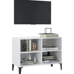 vidaXL Mueble de TV con patas de metal 69,5x30x50 cm Blanco brillante Best