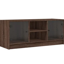 vidaXL Mueble de TV con puertas de vidrio marrón roble 102x37x42 cm Marrón roble Hot