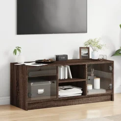 vidaXL Mueble de TV con puertas de vidrio marrón roble 102x37x42 cm Marr&oacute;n roble Hot