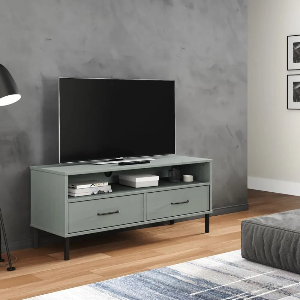 vidaXL Muebles Tv-Mueble de TV con patas de metal OSLO madera maciza pino