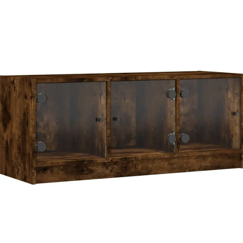 vidaXL Mueble de TV con puertas de vidrio 102x37x42 cm Roble ahumado Hot