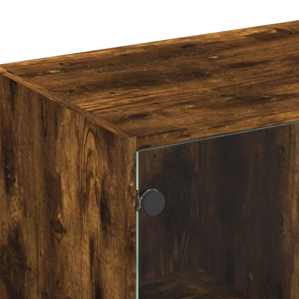 vidaXL Mueble de TV con puertas de vidrio 102x37x42 cm Roble ahumado Hot
