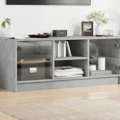 vidaXL Muebles Tv-Mueble de TV con puertas de vidrio gris hormigón 102x37x42 cm