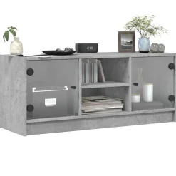 vidaXL Muebles Tv-Mueble de TV con puertas de vidrio gris hormigón 102x37x42 cm