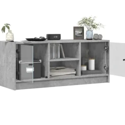 vidaXL Muebles Tv-Mueble de TV con puertas de vidrio gris hormigón 102x37x42 cm