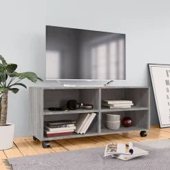vidaXL Mueble de TV con ruedas madera contrachapada gris 90x35x35 cm Gris sonoma New