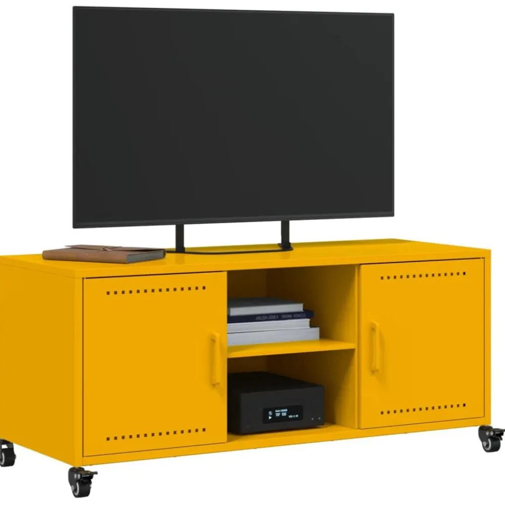 vidaXL Mueble de TV de acero mostaza 100,5x39x43,5 cm Amarillo Hot