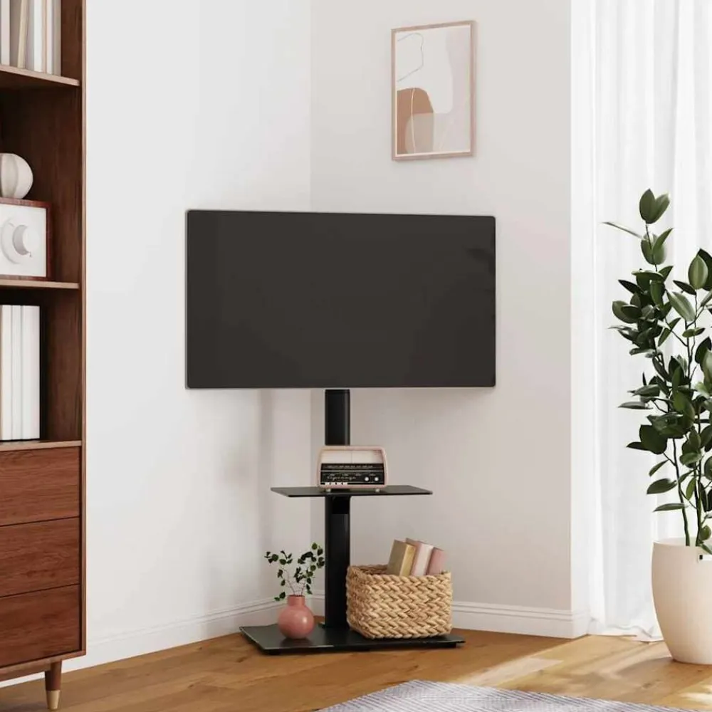 vidaXL Mueble de TV de esquina 2 niveles para 32-65 pulgadas negro Best