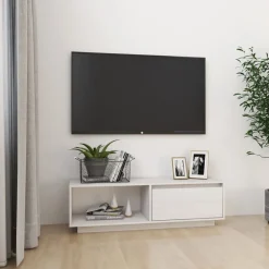 vidaXL Mueble de TV de madera maciza de pino 110x30x33,5 cm Blanco Sale