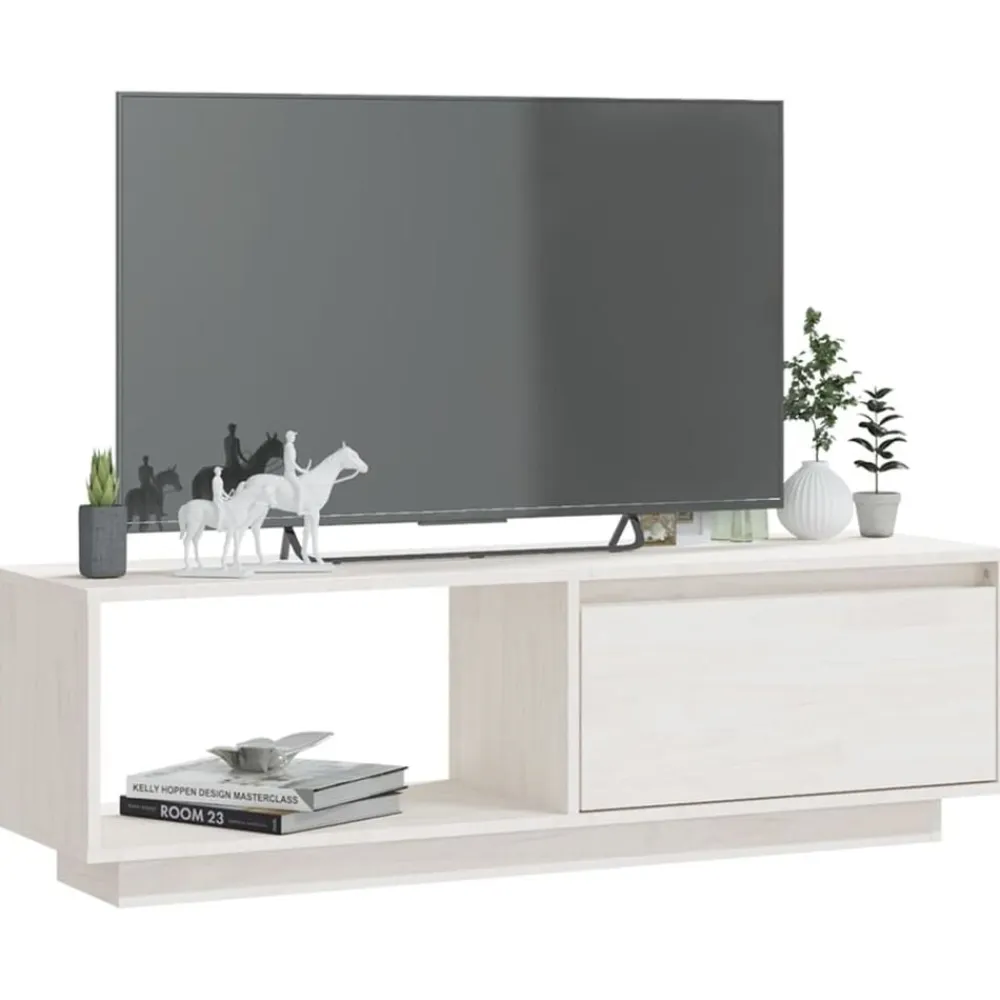 vidaXL Mueble de TV de madera maciza de pino 110x30x33,5 cm Blanco Sale