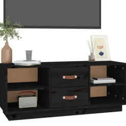vidaXL Mueble de TV de madera maciza de pino 100x34x40 cm Negro Online