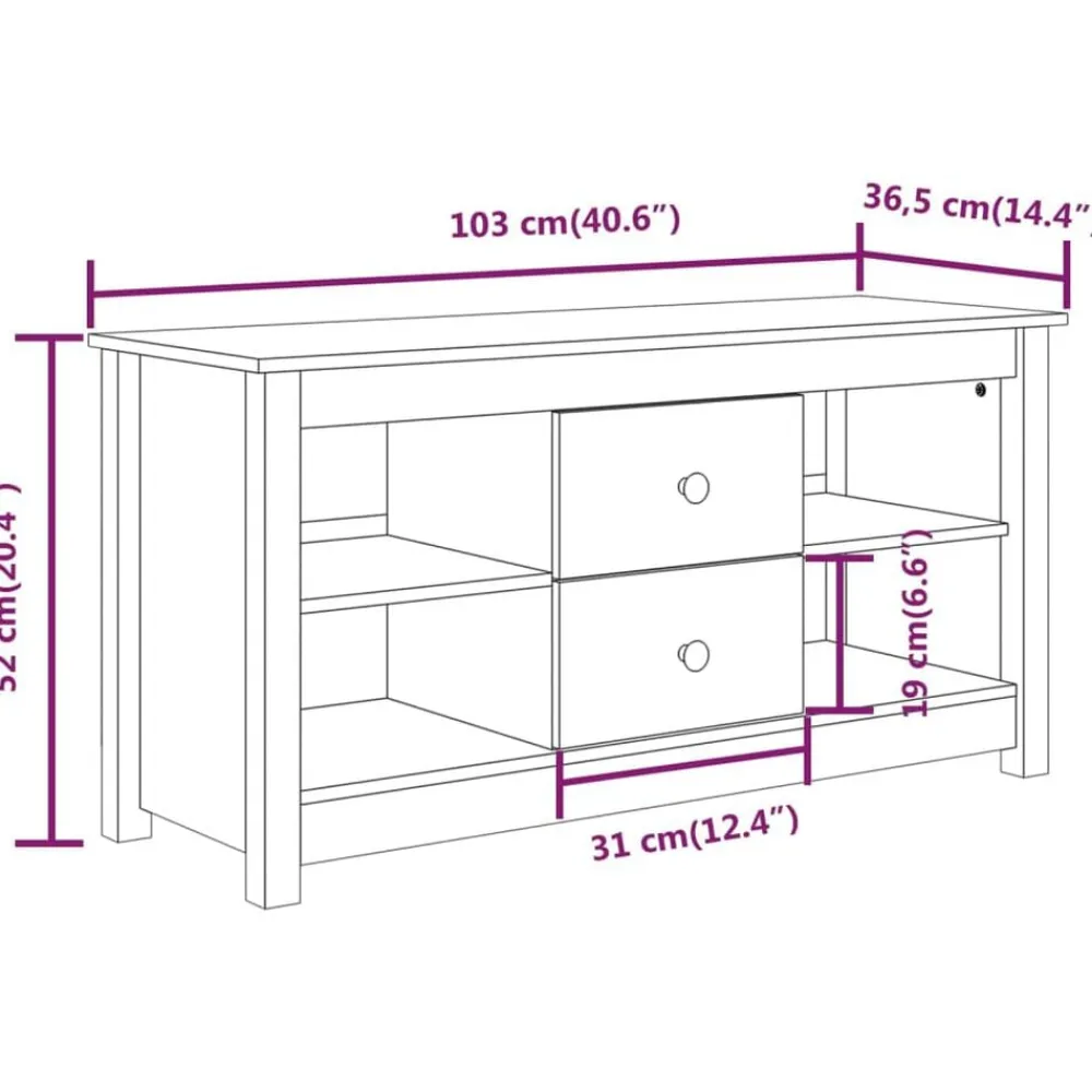 vidaXL Muebles Tv-Mueble de TV de madera maciza de pino 103x36,5x52 cm