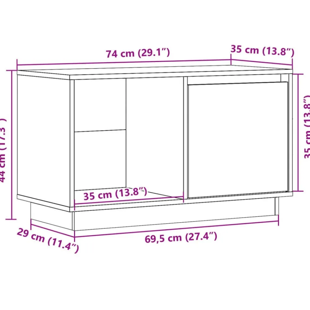 vidaXL Muebles Tv-Mueble de TV de madera maciza de pino 74x35x44 cm