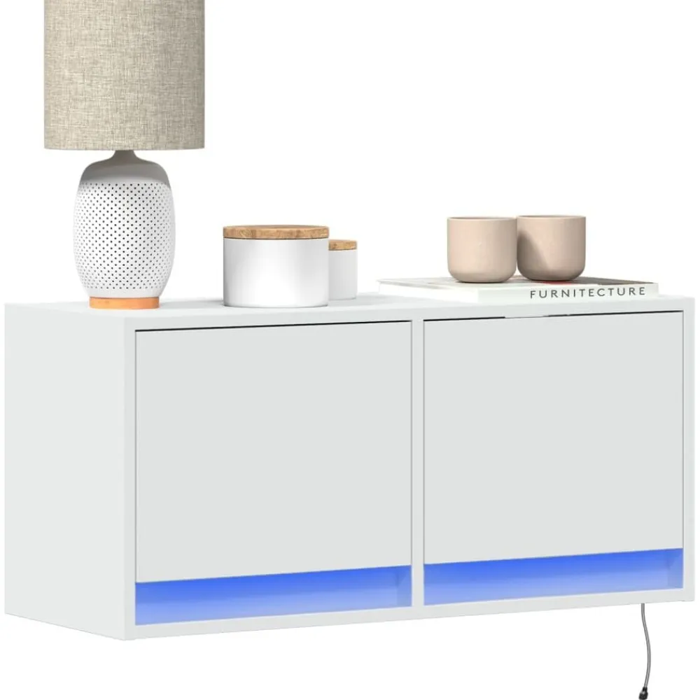 vidaXL Mueble de TV de pared con luces LED 80x31x35 cm Blanco Sale