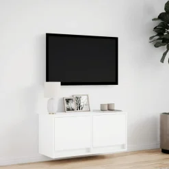 vidaXL Mueble de TV de pared con luces LED 80x31x35 cm Blanco Sale