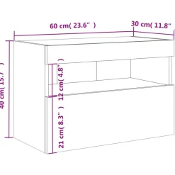 vidaXL Muebles Tv-Mueble de TV de pared con luces LED gris hormigón 60x30x40 cm