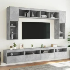 vidaXL Muebles Tv-Mueble de TV de pared con luces LED gris hormigón 60x30x40 cm