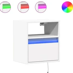 vidaXL Mueble de TV de pared con luces LED 41x31x45 cm Blanco Outlet